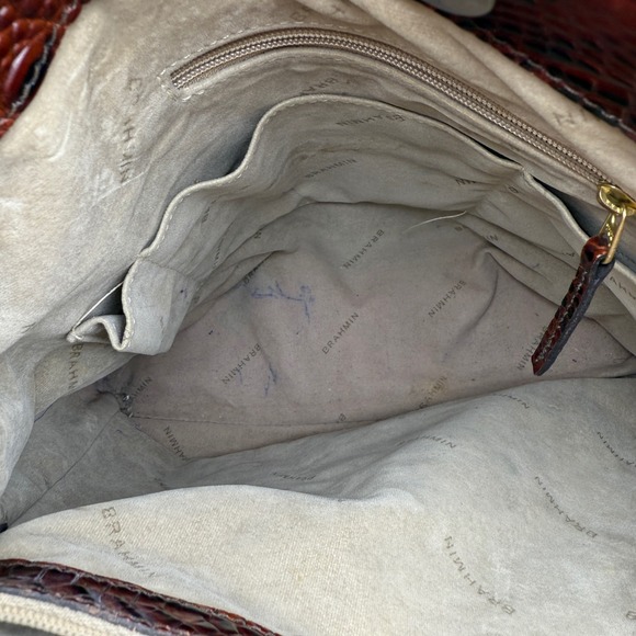 Brahmin Croc Embossed Leather Tote Bucket Bag Brown Chestnut Gold Hardware - Picture 7 of 11